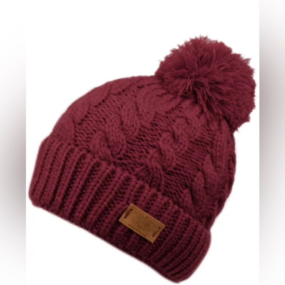 Angela & William Cable Pom Beanie with Sherpa Lining